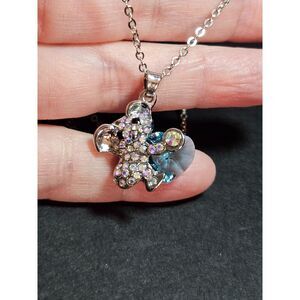 *Sale* Silver tone koala bear with blue crystal heart necklace